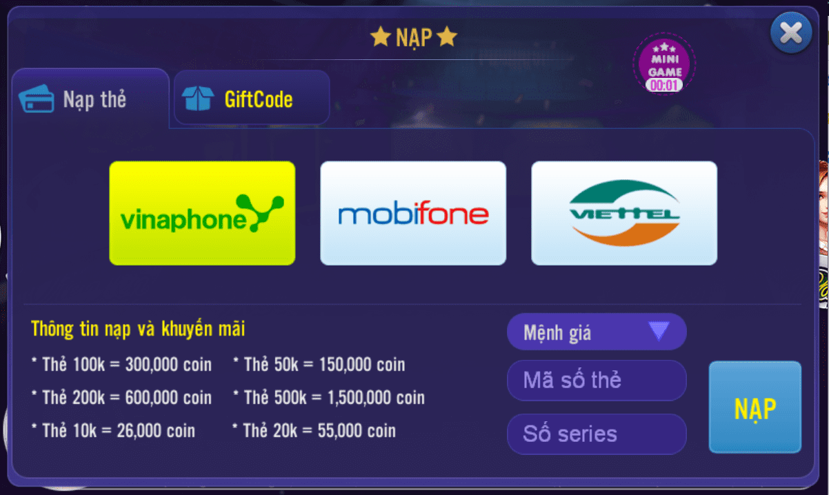 Hình thức nạp thẻ qua card điện thoại