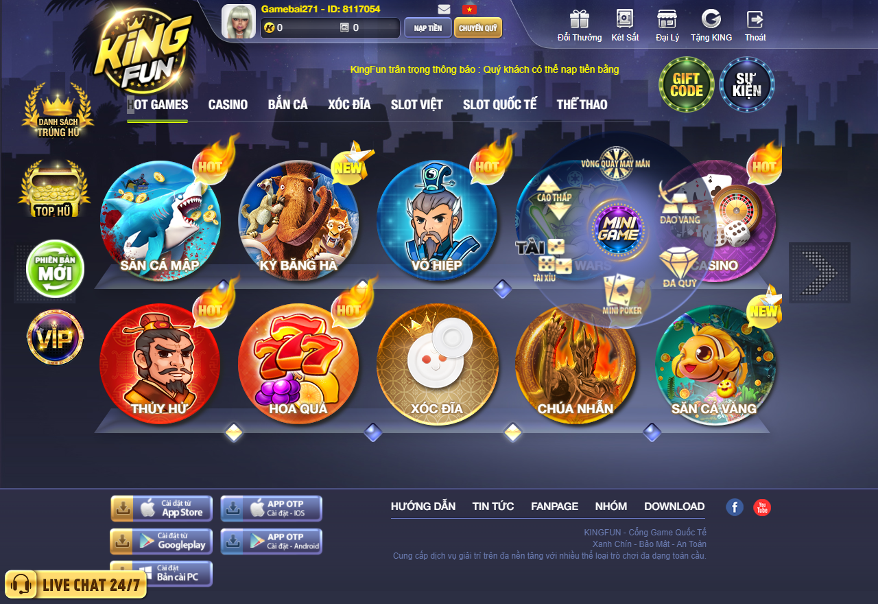 King Fun- Cổng game đánh bài đổi thưởng quốc tế hàng đầu Châu Á